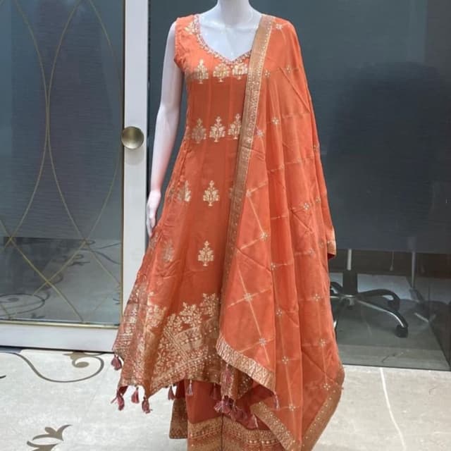 Orange and Gold Salwar Kameez Set