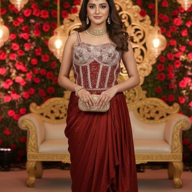 Maroon and Silver Lehenga Choli