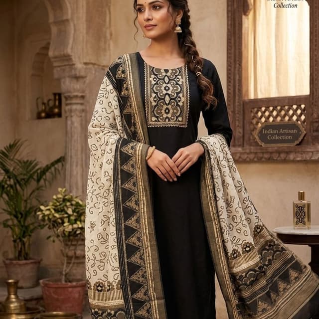 Black, Cream, Gold, Brown Kurta Set
