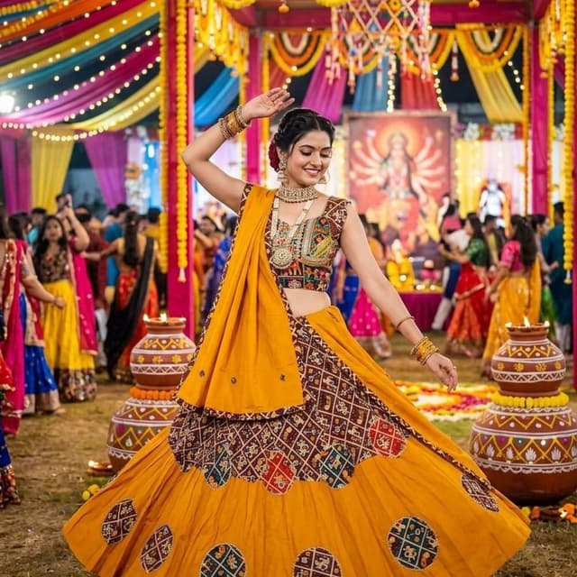 Yellow, Brown, Multi-color Lehenga Choli