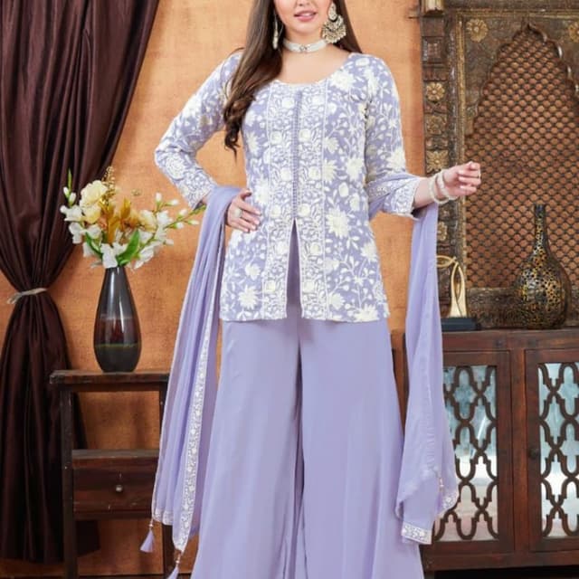 Lavender, White Sharara Suit