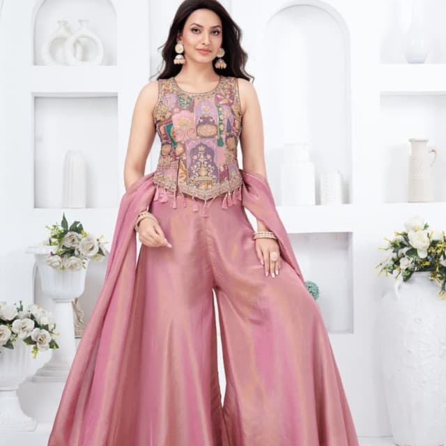 Pink, Purple, Gold, Green Palazzo Suit