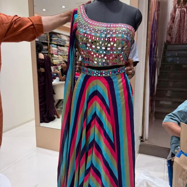 Multicolor (Pink, Teal, Olive Green, Navy Blue) Lehenga Choli with Dupatta