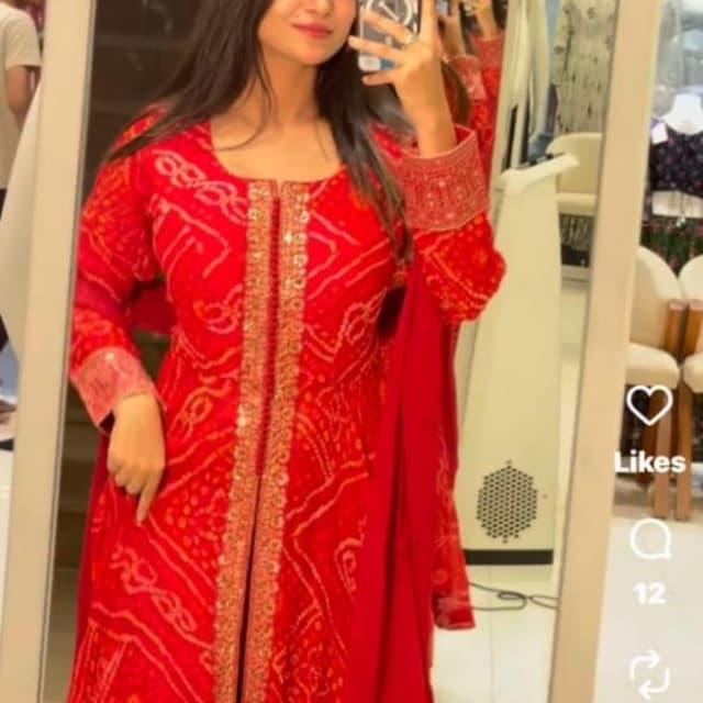 Red, White, Gold Kurta Set