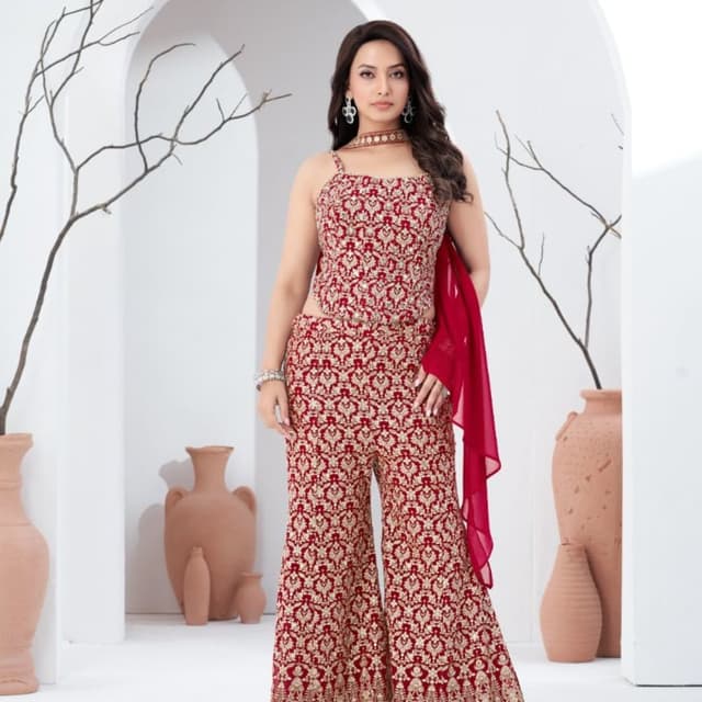 Red and Gold Jumpsuit with Palazzo Pants