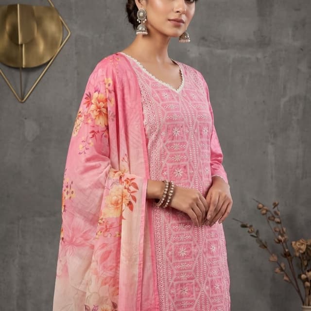 Pink, Peach, Floral Tones Kurta Set with Dupatta
