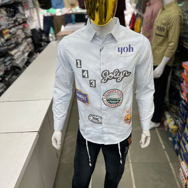 Light Blue, White, Multi-color patches Shirt