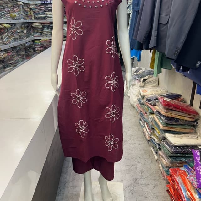 Maroon with white embellishments Kurta set