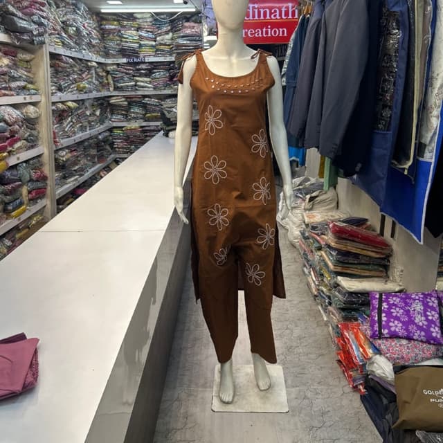 Brown with white floral pattern Kurta Pant Set