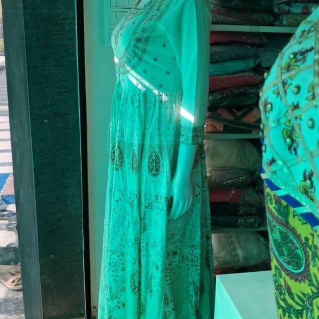 Teal with brown and gold accents Anarkali Dress