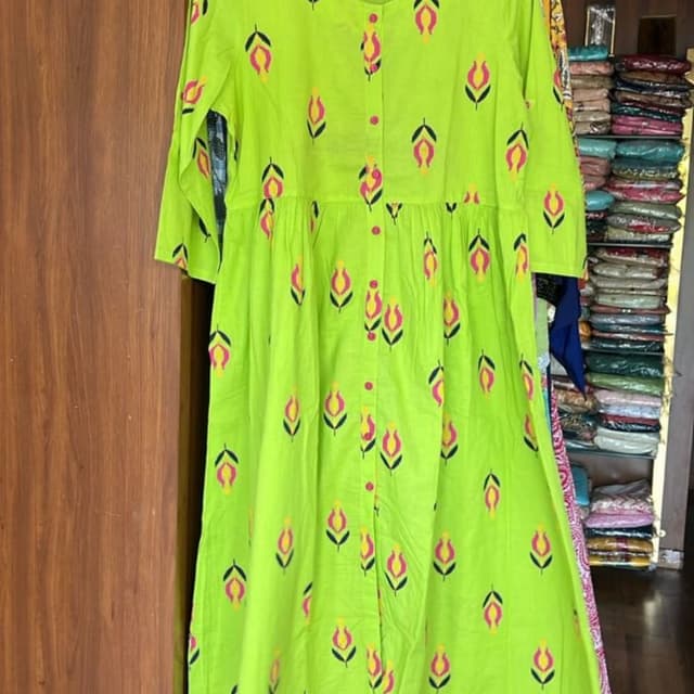 Lime Green with Pink and Black print Kurti