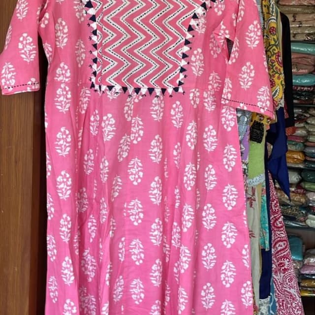 Pink with white and navy blue accents Kurti