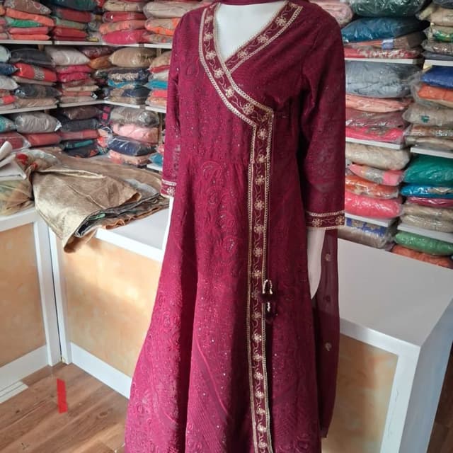 Maroon, Gold Anarkali Suit