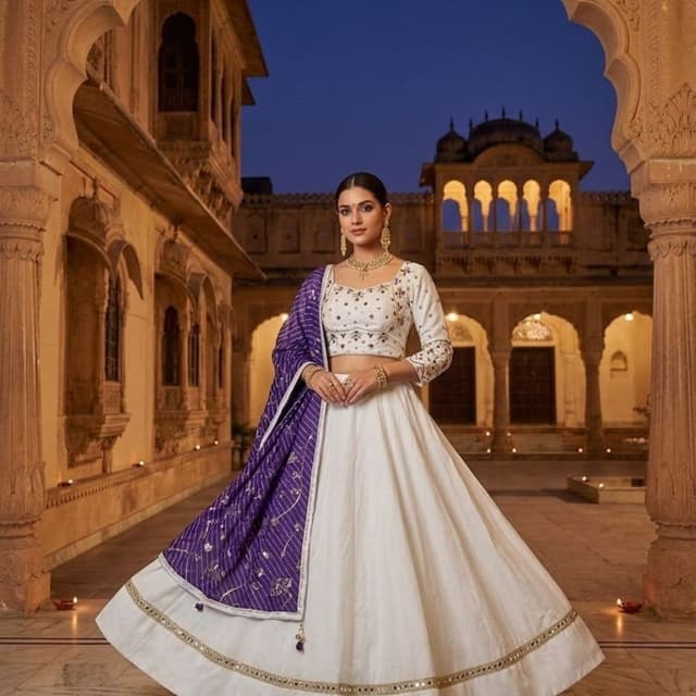 White, Purple, Gold Lehenga Choli