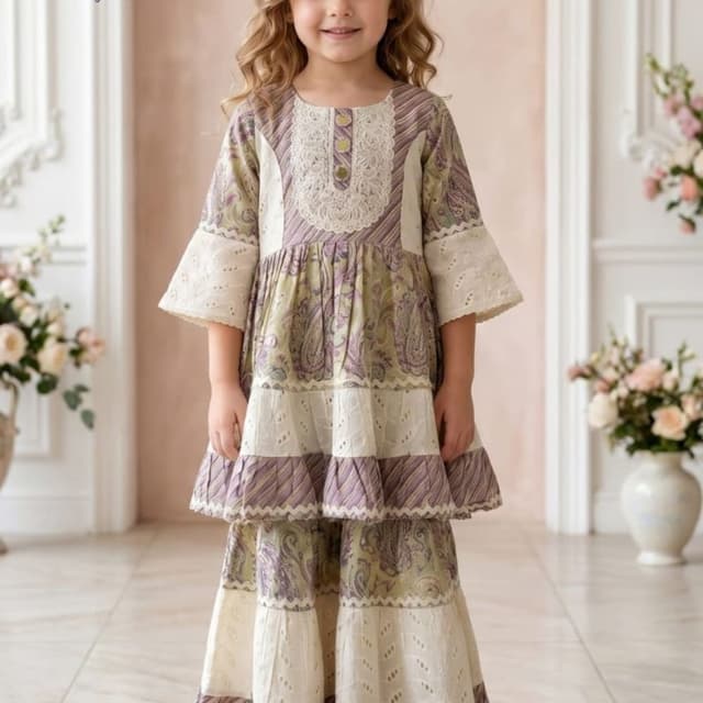 Light green, purple, cream, white Dress