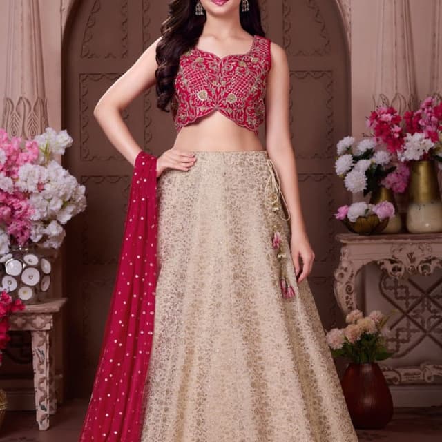 Beige and Pink Lehenga Choli
