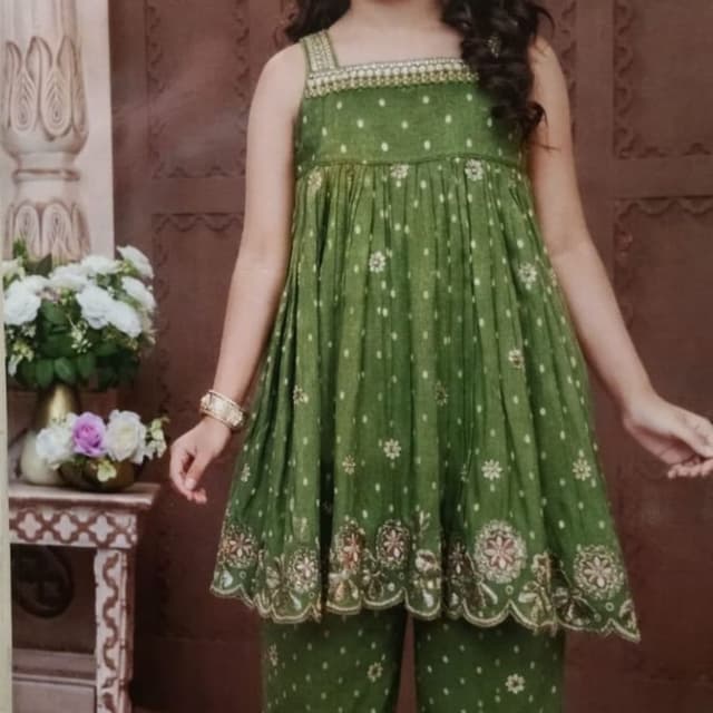 Green with white and gold accents Kurta Set