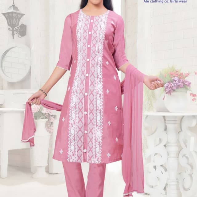 Rose Pink with White Embroidery Salwar Kameez