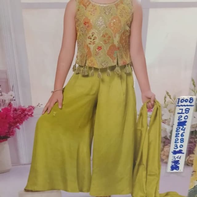 Light Green, Yellow, Orange, Red, Gold Sharara Set