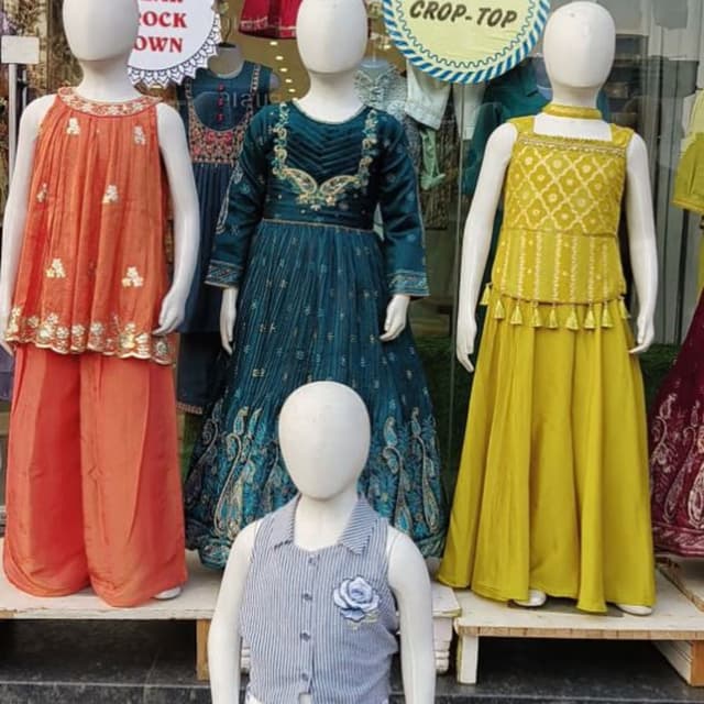 Orange, Teal, Yellow, Blue, White Lehenga Choli Set, Dress, Crop Top Set