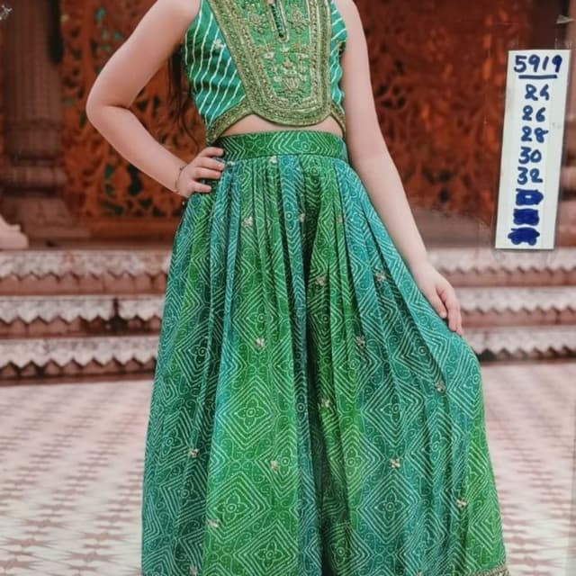 Green and White Lehenga Choli