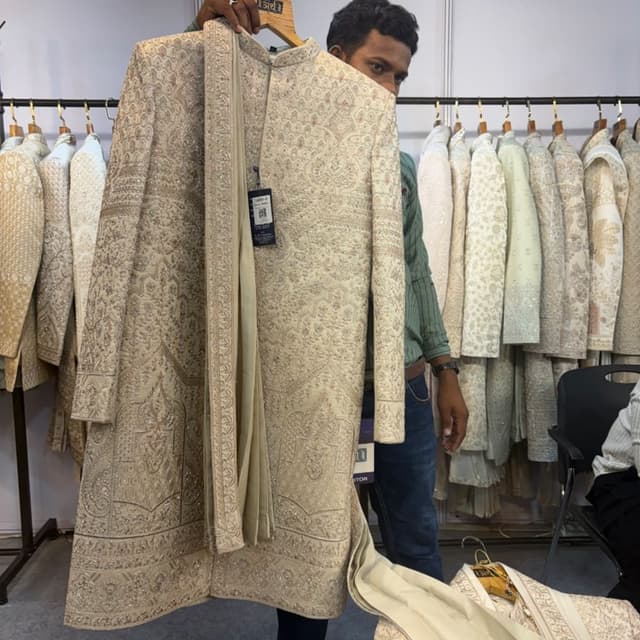 Cream, Beige, Gold Sherwani