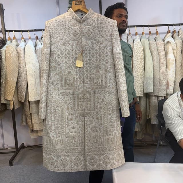 Off-white with gold/beige embroidery Sherwani