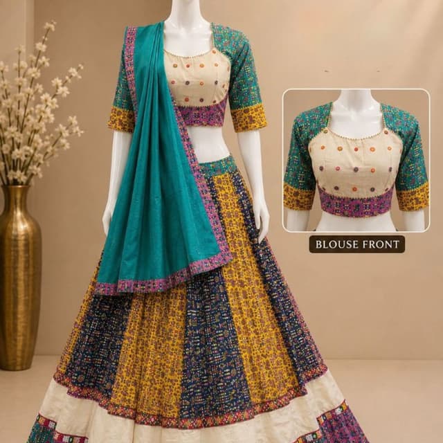 Yellow, Navy Blue, Teal, Beige, Pink, White Lehenga Choli