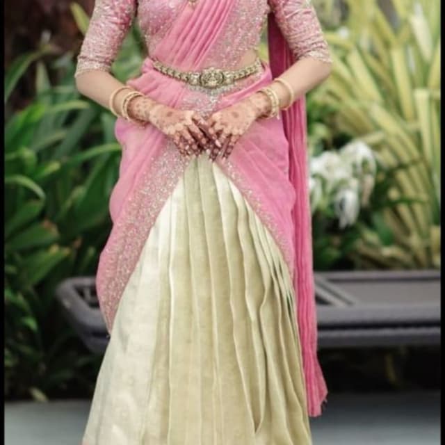 Pink and Cream with Gold accents Lehenga Choli