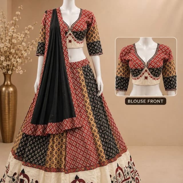 Red, Black, Cream, Mustard Yellow Lehenga Choli