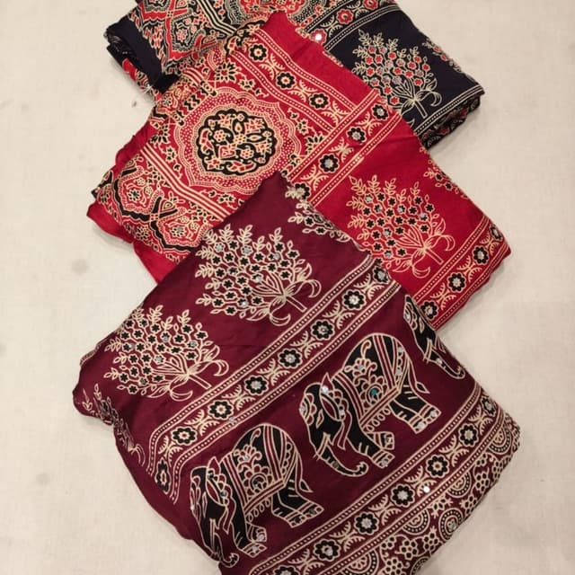 Maroon, Black, Red, Cream Fabric/Unstitched material