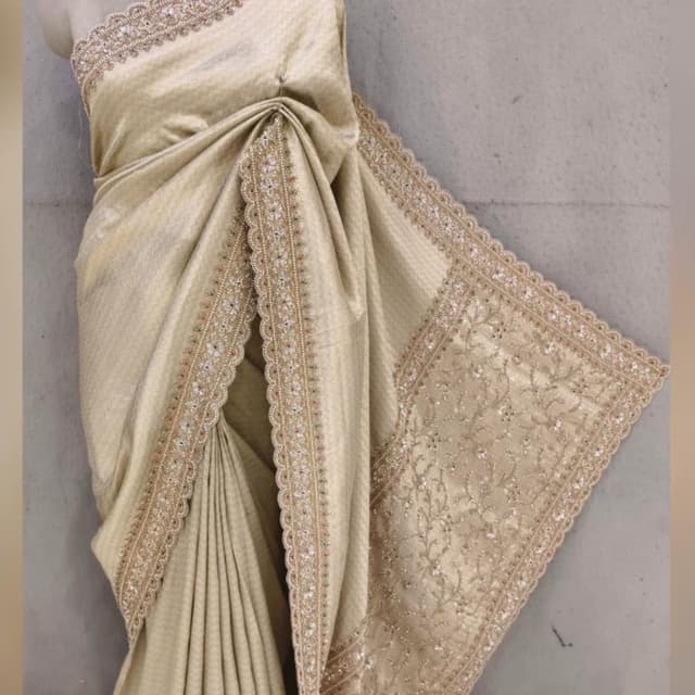 Cream, Gold Saree