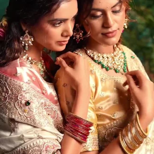 Off-white, Pink, Gold, Red Saree and Blouse, Lehenga Choli (implied)
