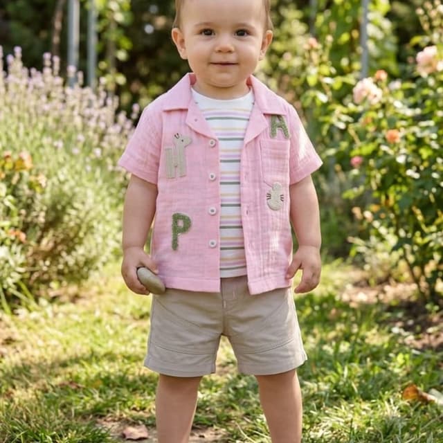 Pink, White, Beige, Green Shirt