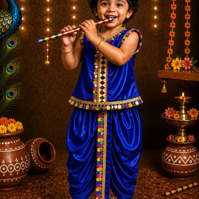 Royal Blue, Gold, Multicolored accents Krishna Costume