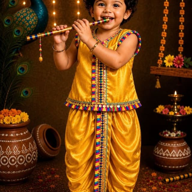 Yellow, Blue, Red, Green, Gold Kids Kurta and Dhoti Set