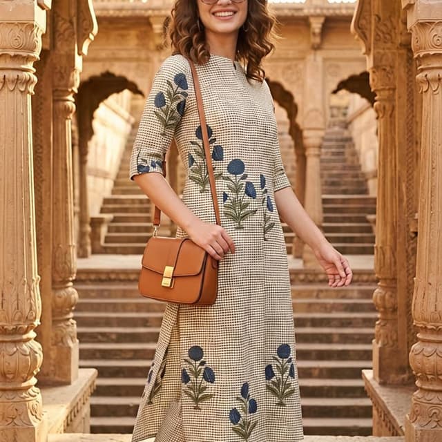 Beige, Black, Blue, Brown Kurta and Pants Set