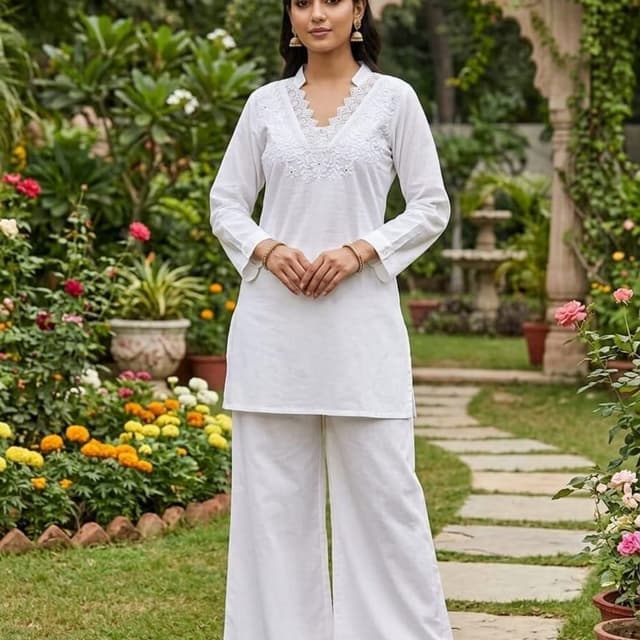 White Kurta and Palazzo Set