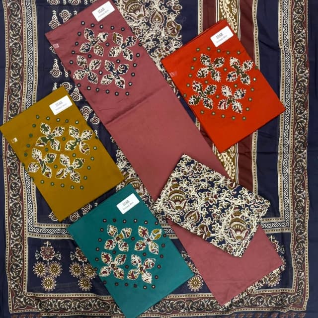 Maroon, Orange, Mustard Yellow, Teal Green, Navy Blue, Beige, Brown Unstitched Dress Material