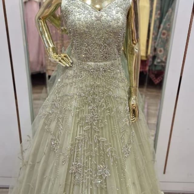 Pista Green, Silver Gown, Lehenga