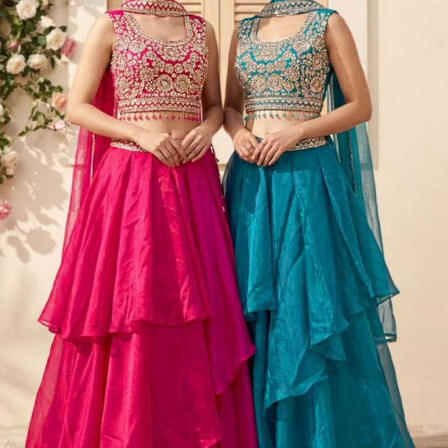 Fuchsia and Teal Lehenga Choli