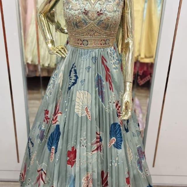 Light blue, Red, Blue, White, Gold Lehenga Choli