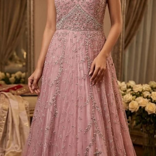 Dusty Rose with Silver Embellishments Anarkali Gown