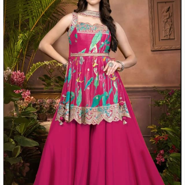 Fuchsia, Teal, Pink, White, Gold Anarkali Suit