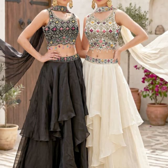 Black, Cream, Multicolor Embroidery Lehenga Choli