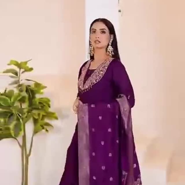 Deep Purple with Silver/Lavender accents Kurta Set with Dupatta
