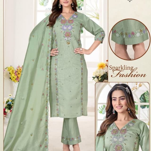 Pastel Green with Multicolored Embroidery Salwar Kameez