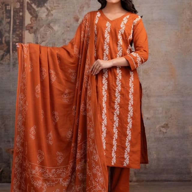 Orange and White Salwar Kameez Set