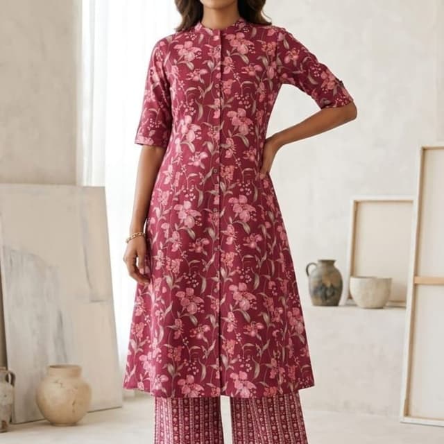Maroon, Pink, Beige Kurta Set