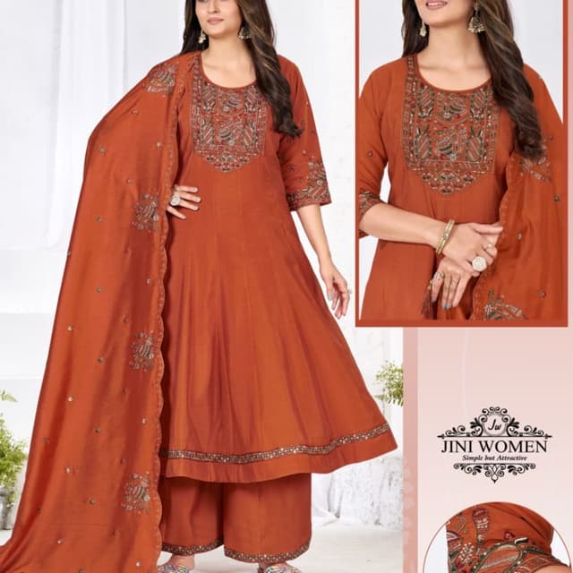 Orange, Brown, Green, Red Kurta with Palazzo and Dupatta